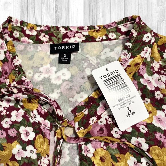Torrid Womens Dress 2X Floral Challis Keyhole Neck Empire Waist Pockets Plus New - Picture 11 of 14